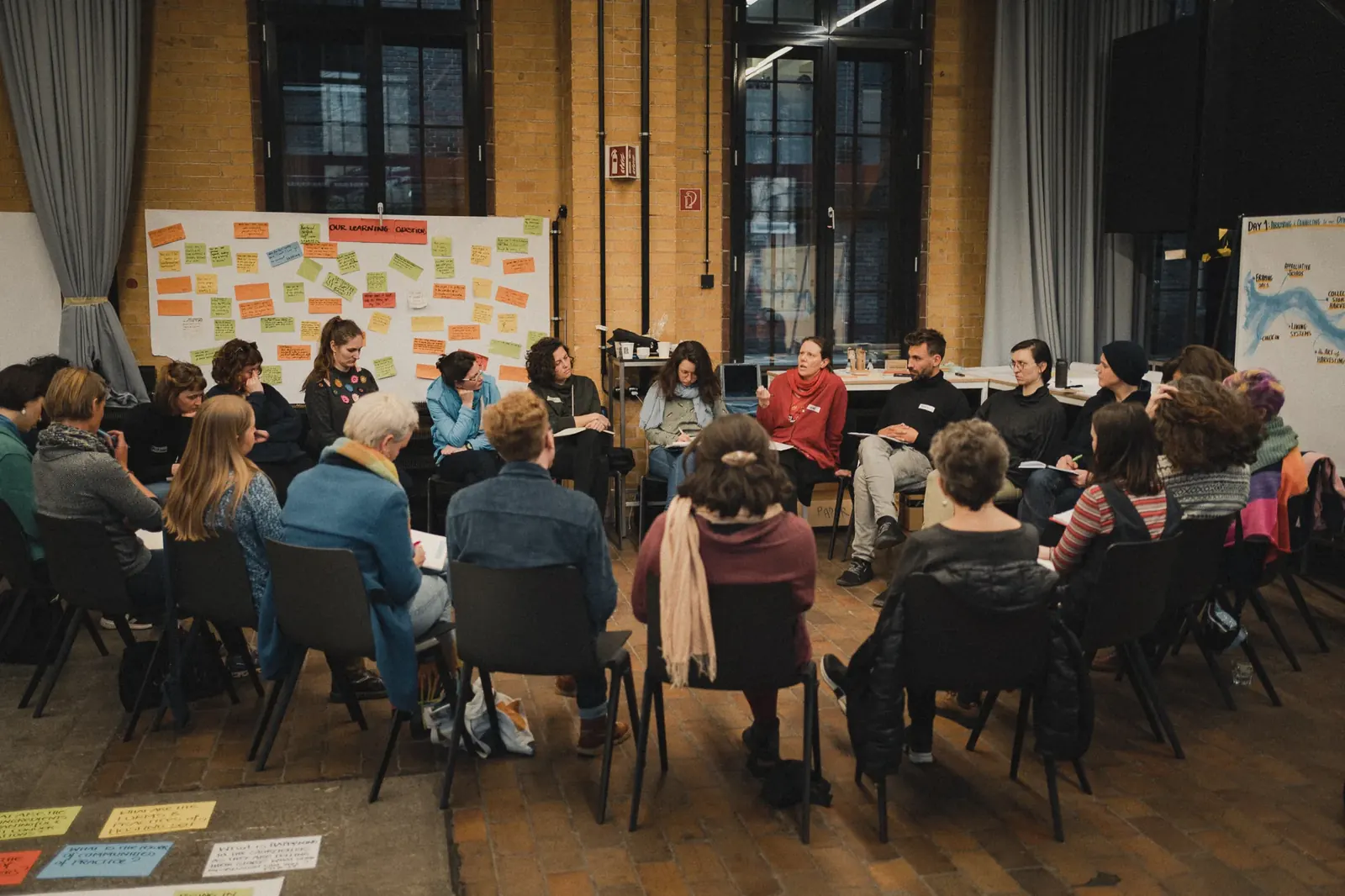 A facilitated circle conversation during an Art of Hosting training